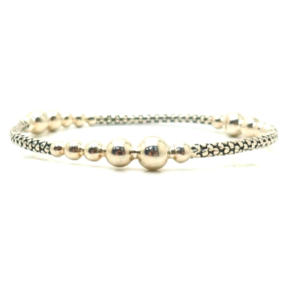 Michael Dawkins 925 Sterling Silver Graduated Ball Bead Pattern Bangle Bracelet
